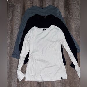 Bundle of Three Long Sleeve Eddie Bauer Shirts - White, Black, bluish gray